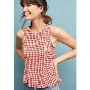 Anthropologie Maeve Red & White Peplum Tweed Sleeveless Top Women’s Size 14